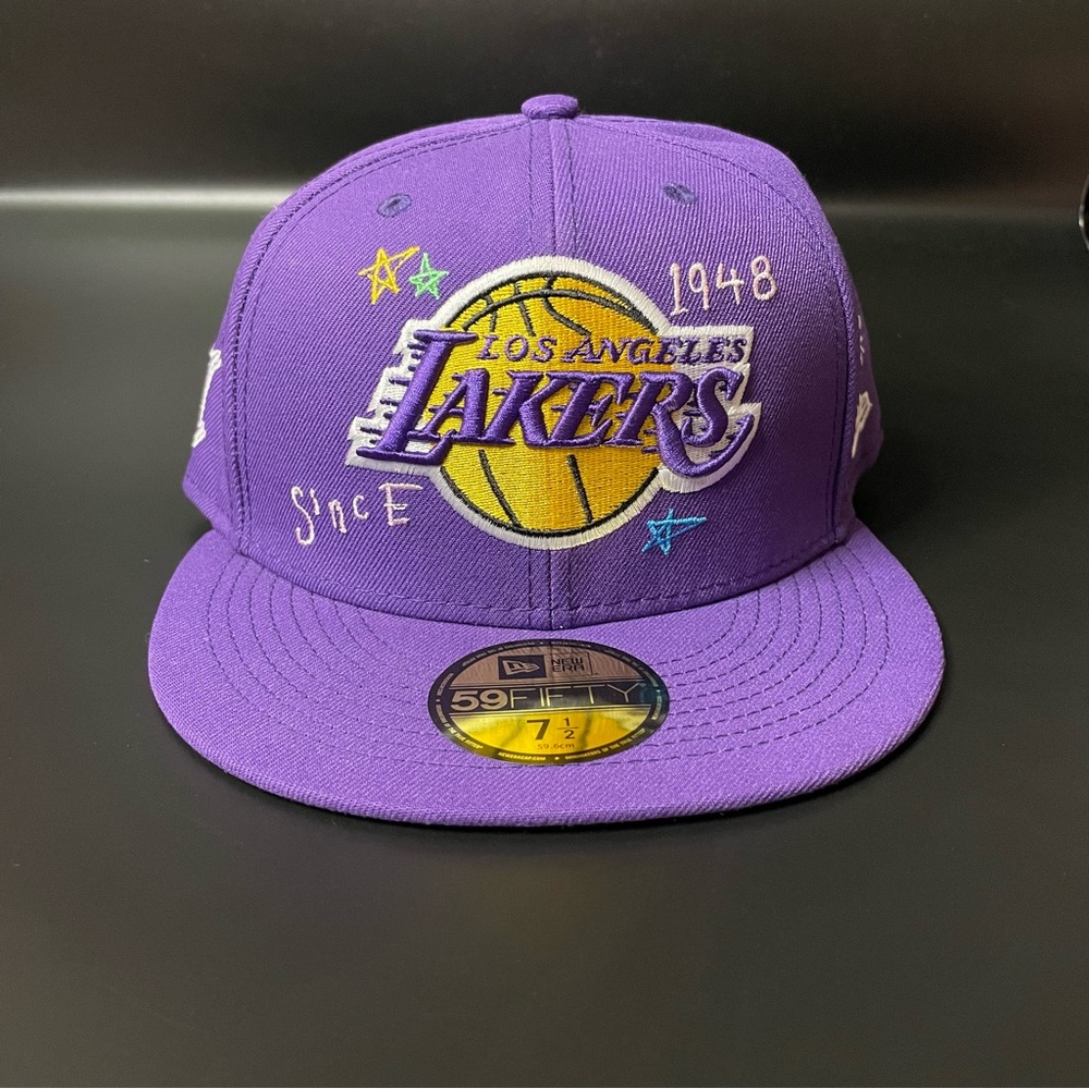 Los Angeles Lakers New Era Fitted Hat Scribble Collection Purple NBA
